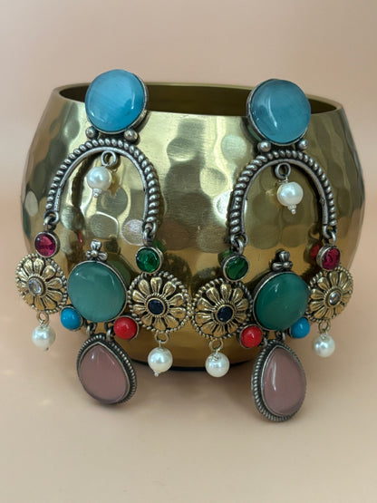 Prisha Multi color Long Dual Tone Earrings
