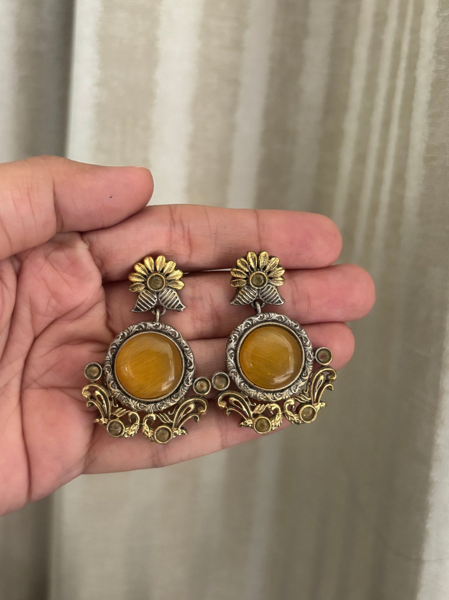 Anamika Yellow Stone Dual Tone Earrings