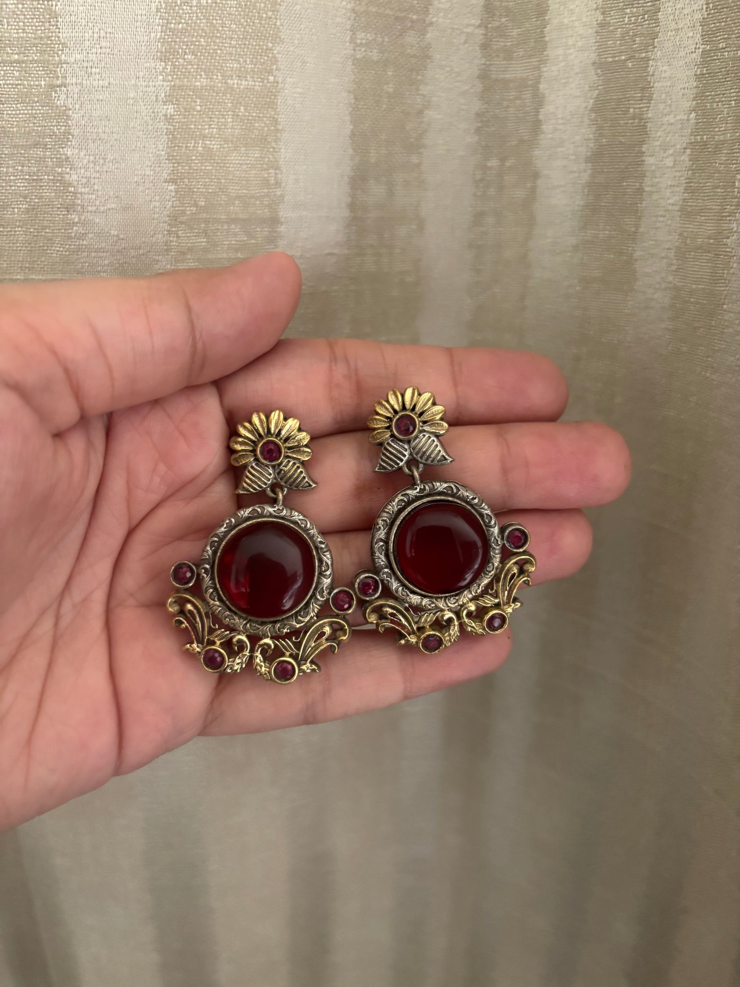 Anamika Red Stone Dual Tone Earrings