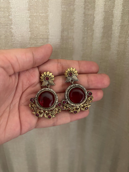 Anamika Red Stone Dual Tone Earrings