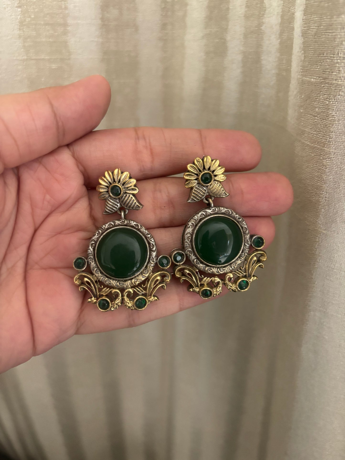 Anamika Green Stone Dual Tone Earrings