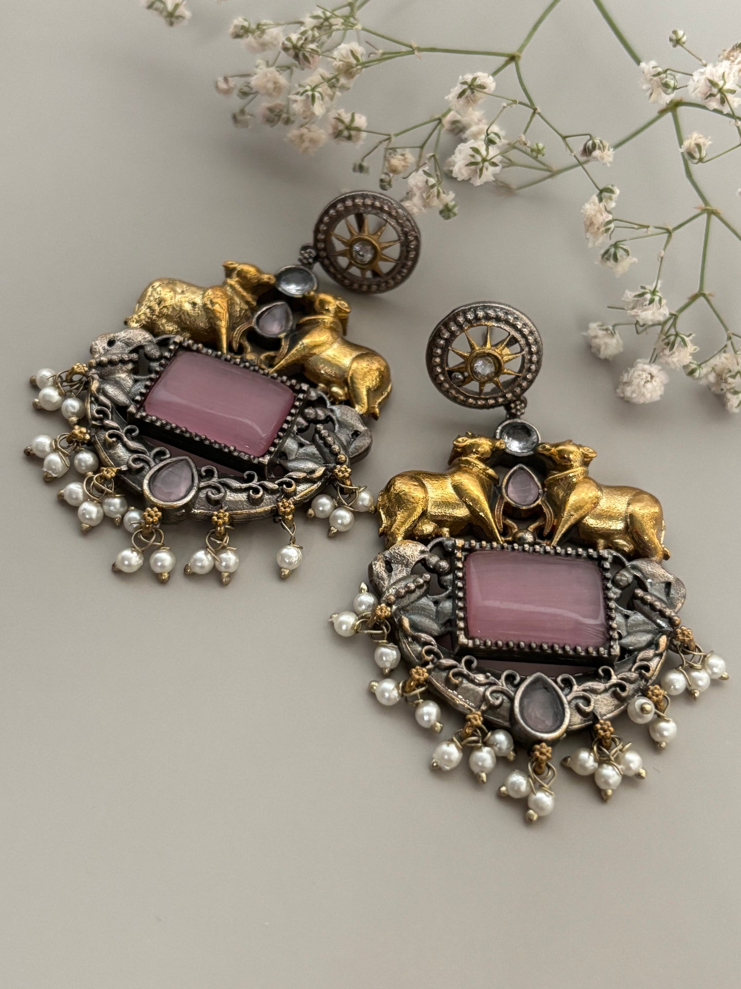 Aarushi Pink Stone Dual Tone Earrings