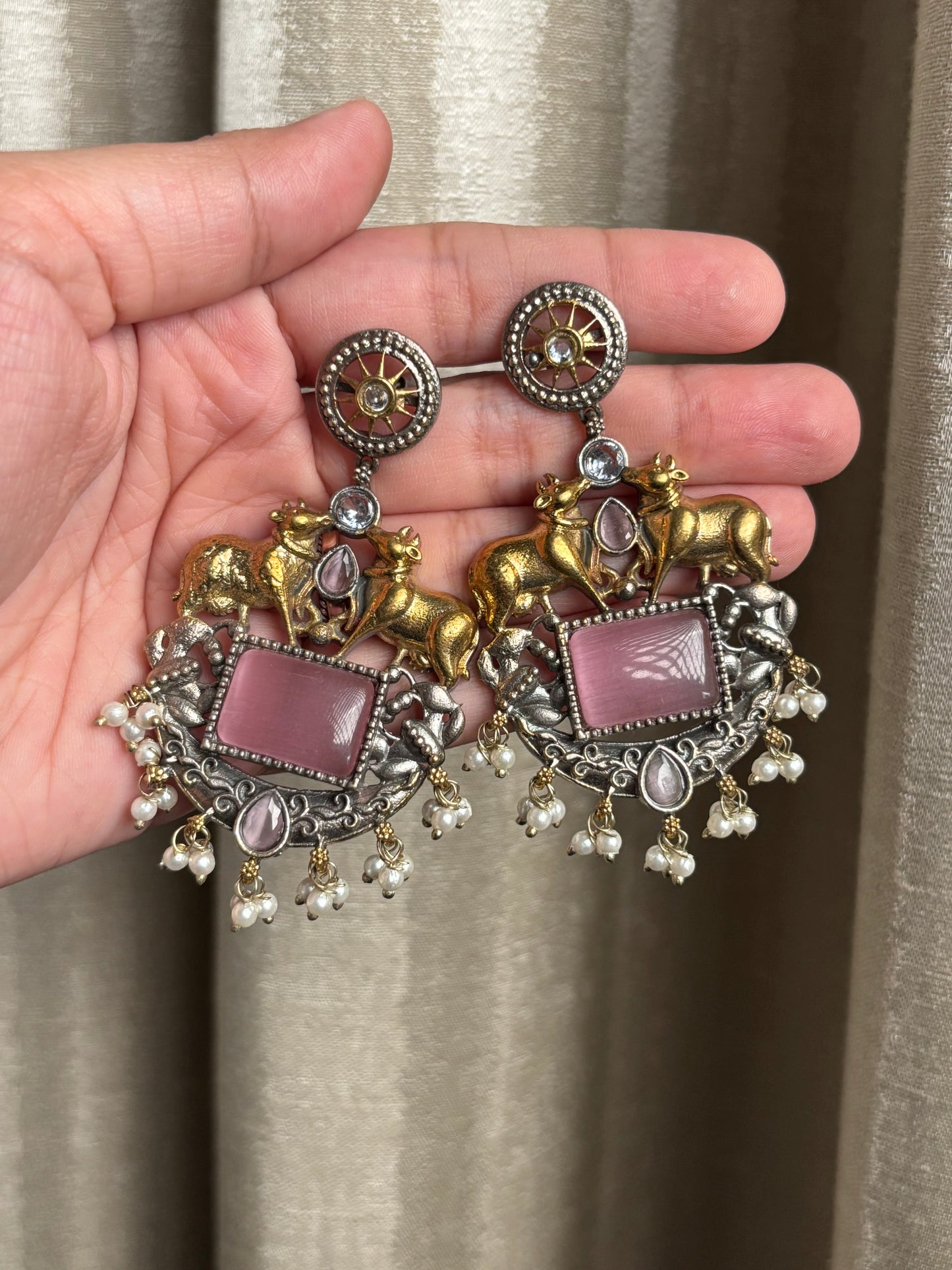 Aarushi Pink Stone Dual Tone Earrings