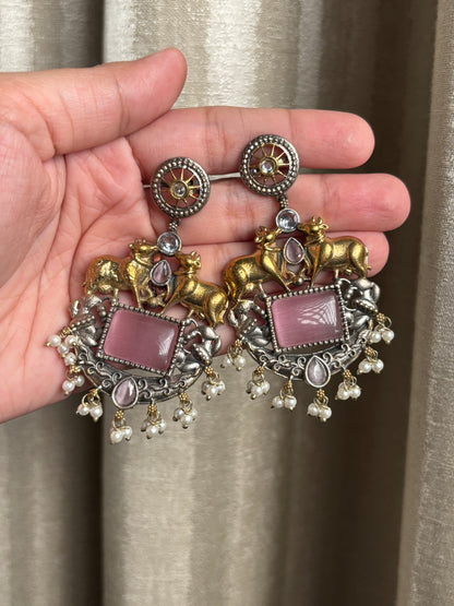 Aarushi Pink Stone Dual Tone Earrings