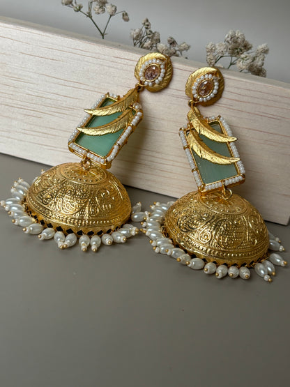 Ishani Sea Green Golden Long Jhumki