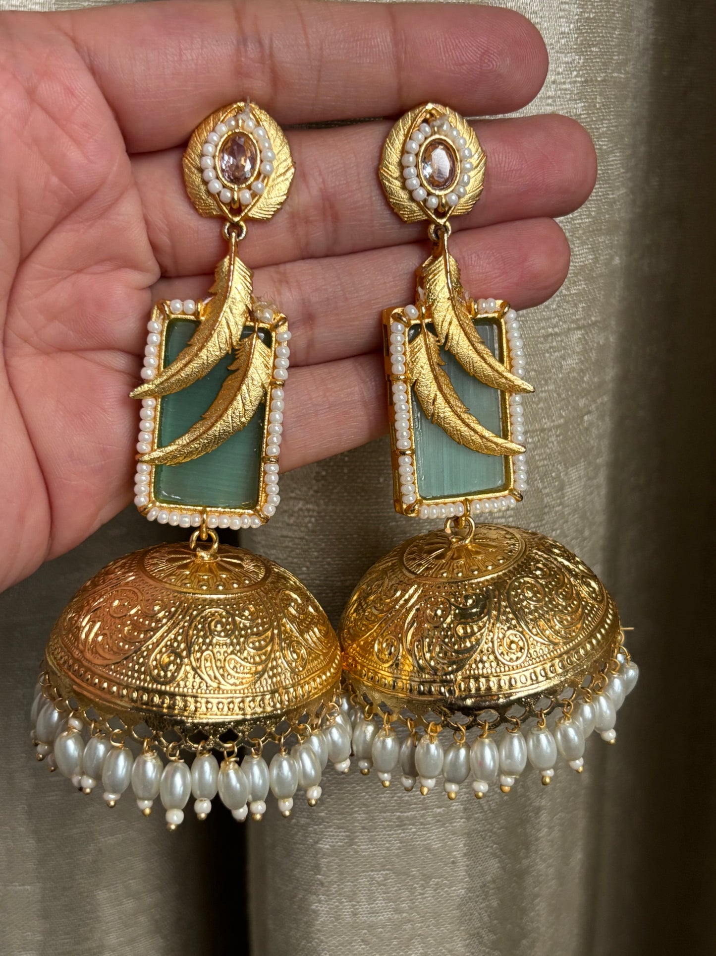 Ishani Sea Green Golden Long Jhumki