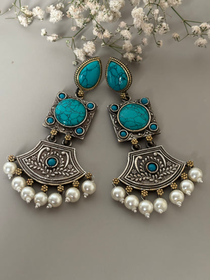Shivani Turquoise Blue Dual Tone Long Earrings