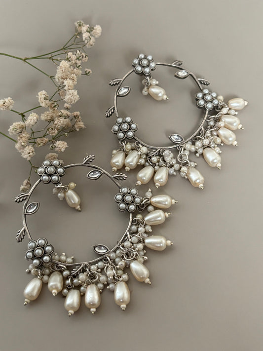 Dhruvi Oxidized Pearl Hoops