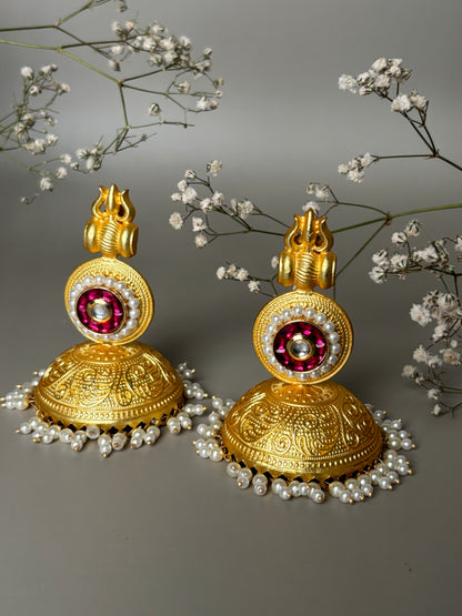 Shivangi Pink & Golden Earrings