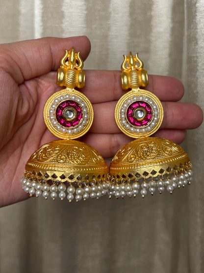 Shivangi Pink & Golden Earrings