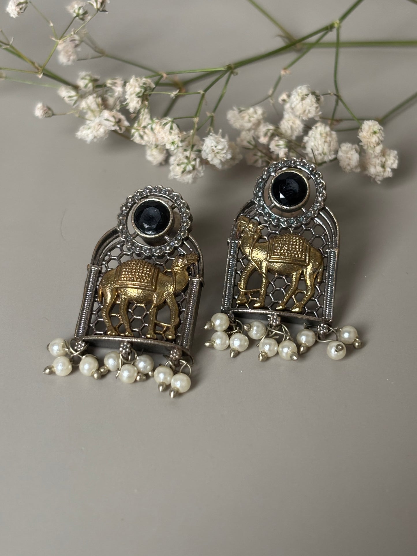 Swati Black Stone Dual Tone Earrings