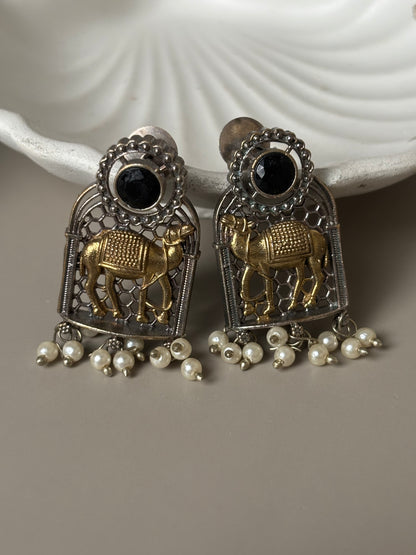 Swati Black Stone Dual Tone Earrings