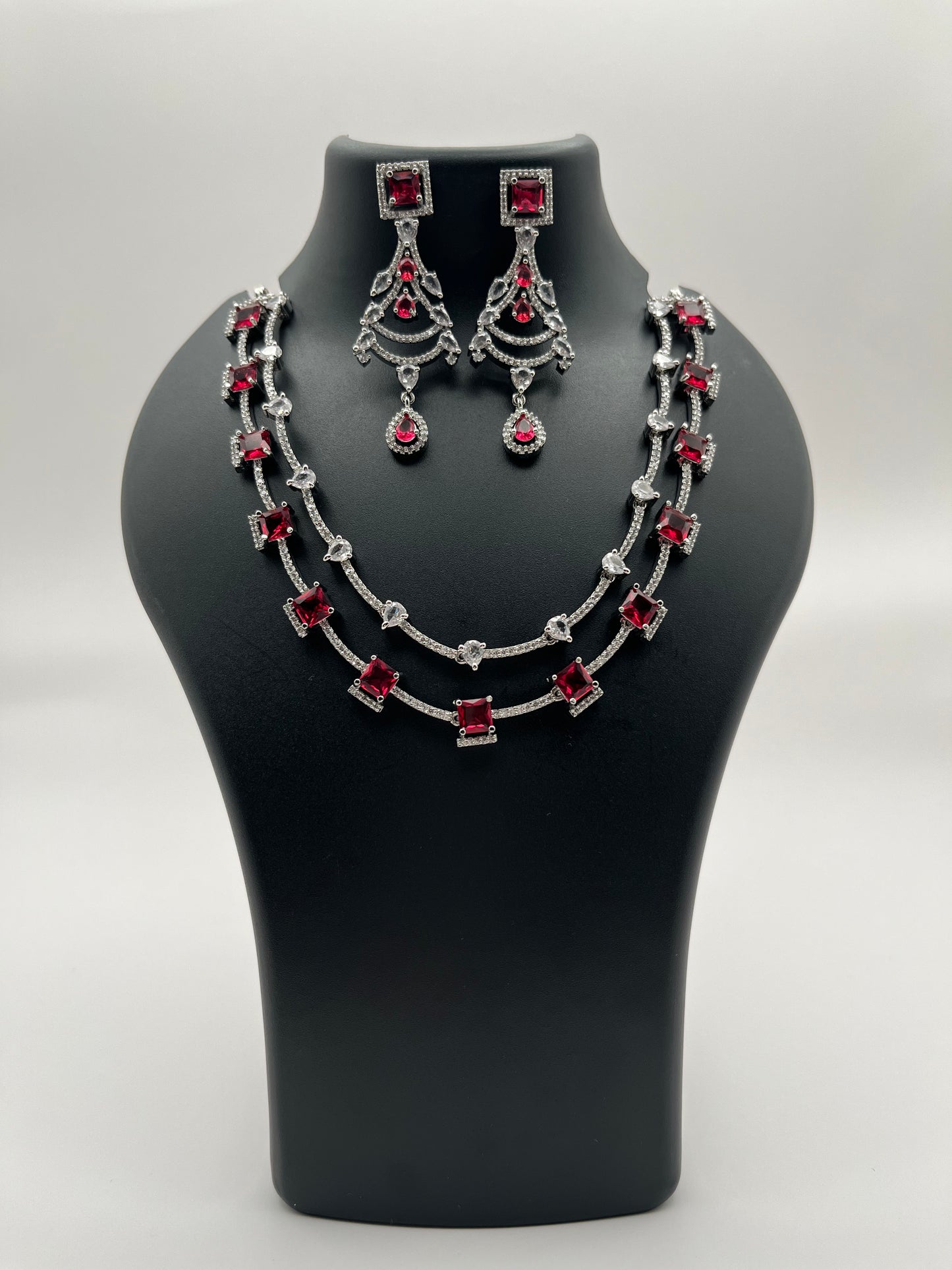 Rumi Square Shape Ruby Necklace Set with Maang Tikka