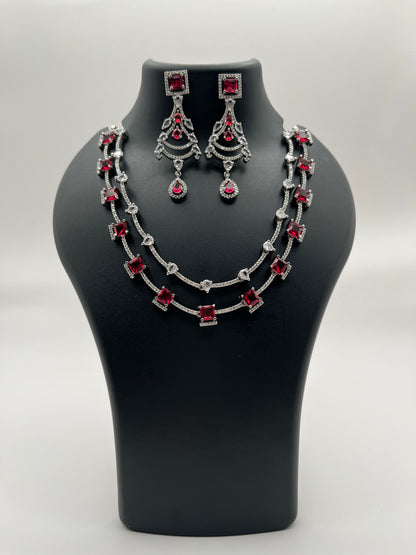 Rumi Square Shape Ruby Necklace Set with Maang Tikka