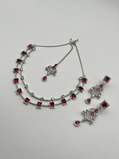 Rumi Square Shape Ruby Necklace Set with Maang Tikka
