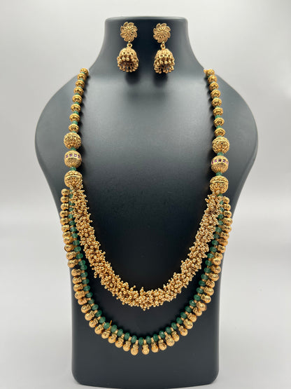 Kavya Green & Gold Layered Necklace Set
