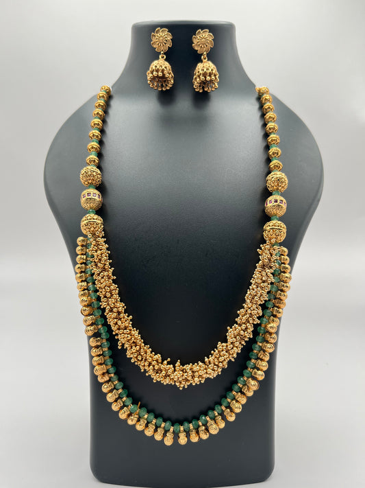 Kavya Green & Gold Layered Necklace Set