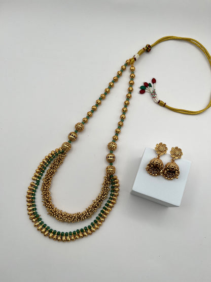 Kavya Green & Gold Layered Necklace Set