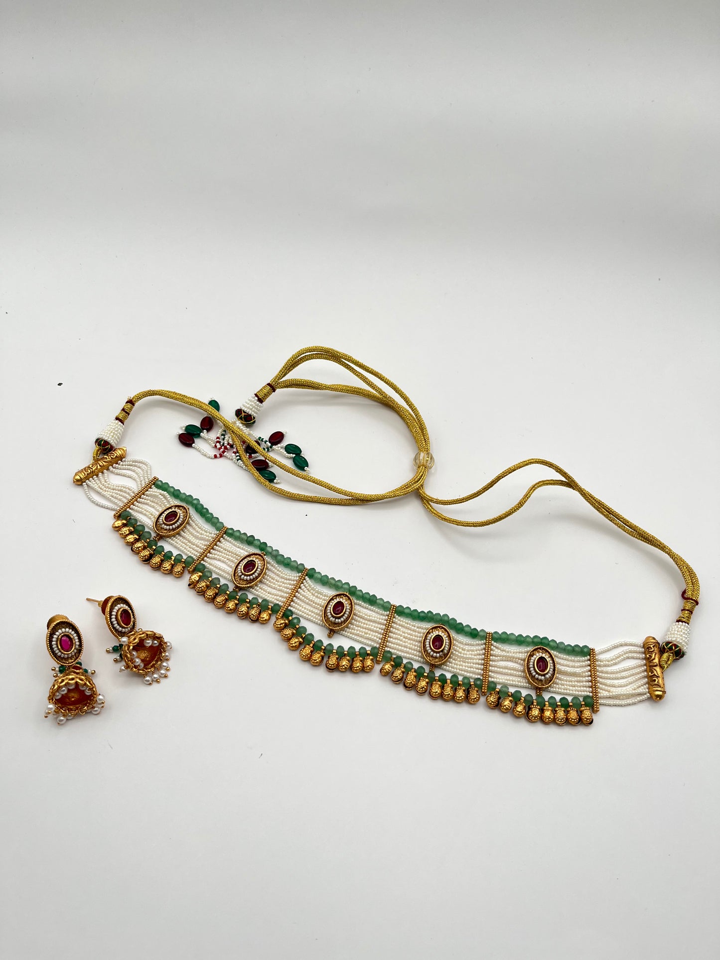 Kriti Red Green Pearl Choker Set