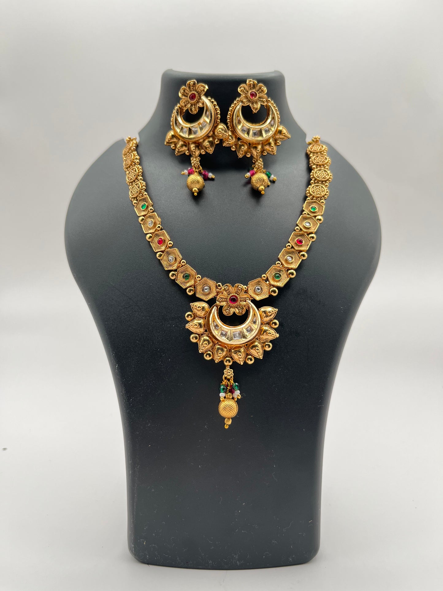Prisha Antique Gold Chandbali Necklace Set