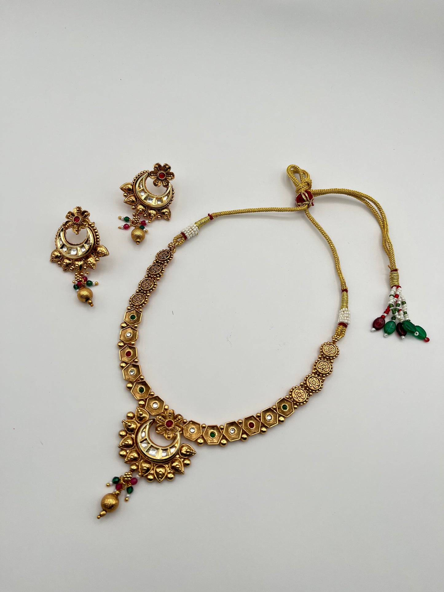 Prisha Antique Gold Chandbali Necklace Set