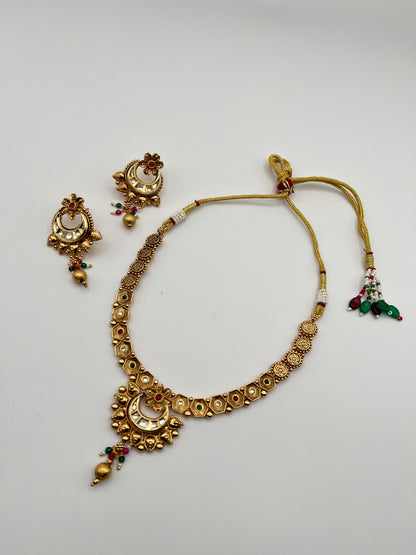 Prisha Antique Gold Chandbali Necklace Set