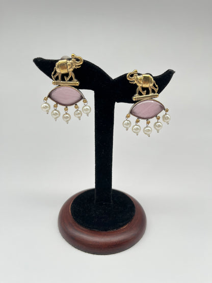 Sanika Pink Elephant Dual Tone Earrings