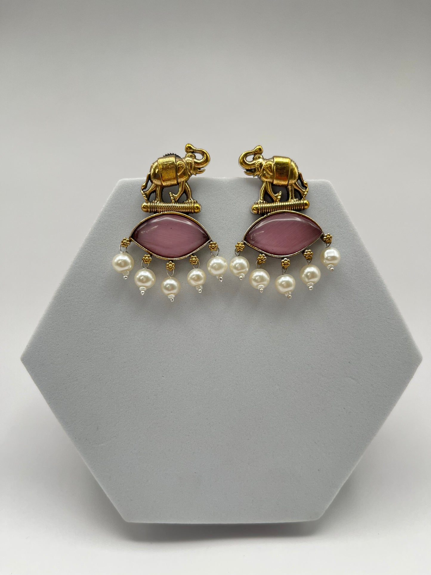 Sanika Pink Elephant Dual Tone Earrings