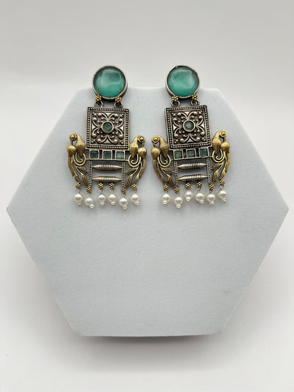 Niharika Sea Green Dual Tone Earrings