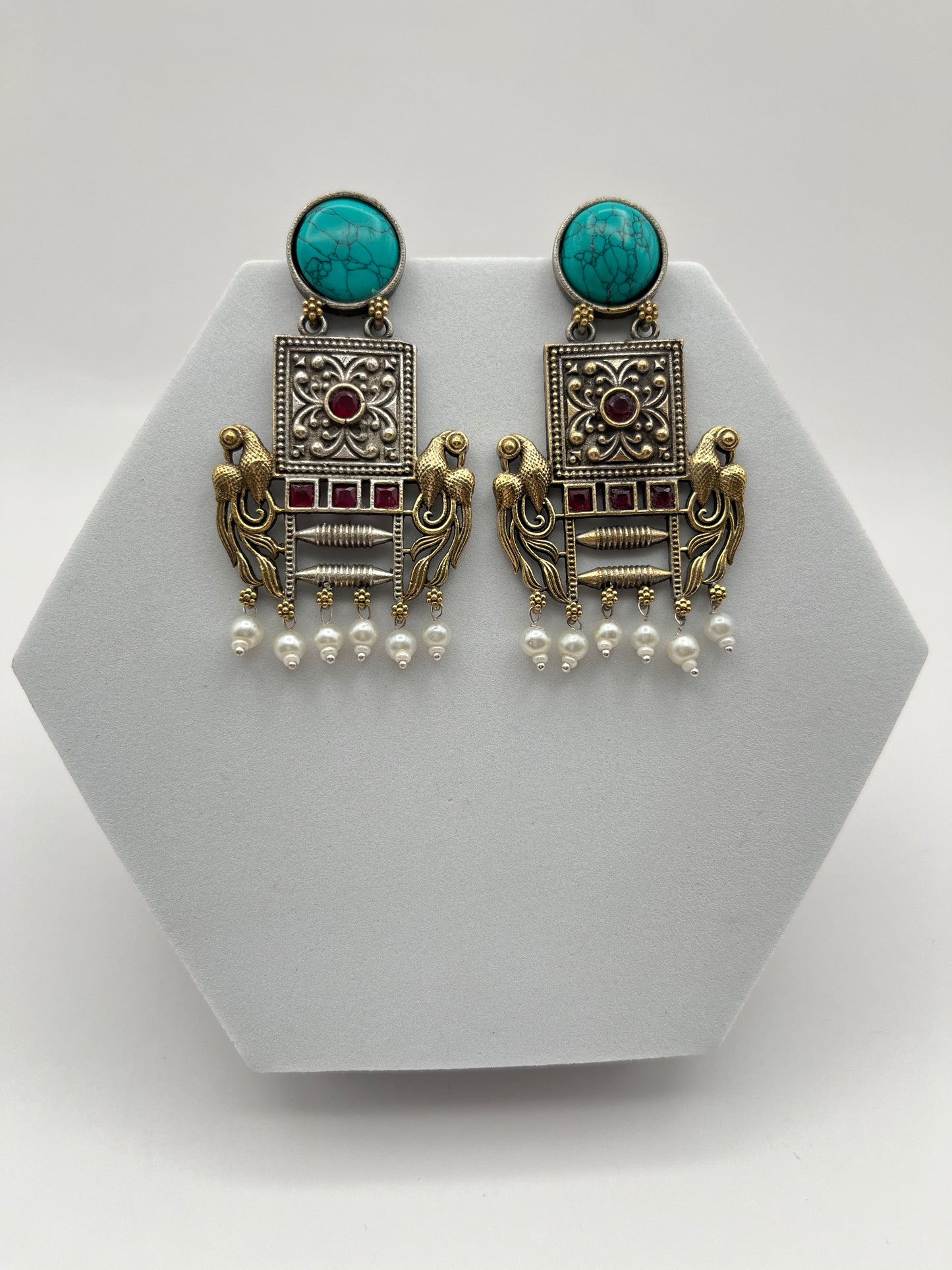 Niharika Turquoise Blue Dual Tone Earrings