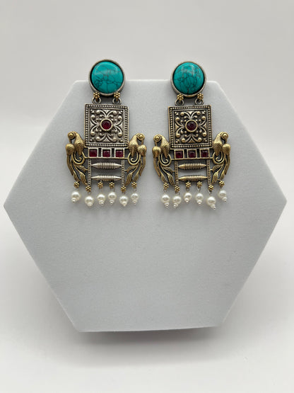 Niharika Turquoise Blue Dual Tone Earrings