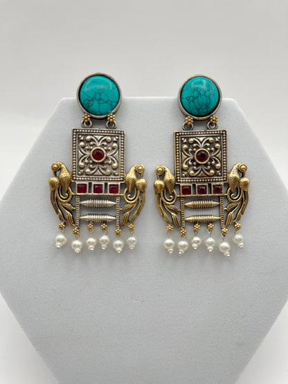 Niharika Turquoise Blue Dual Tone Earrings