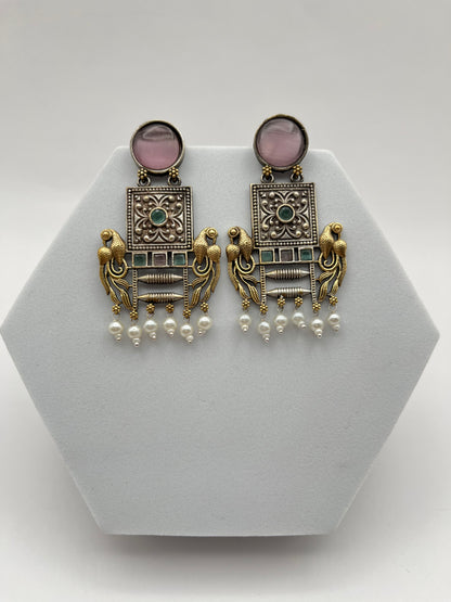 Niharika Pink Dual Tone Earrings