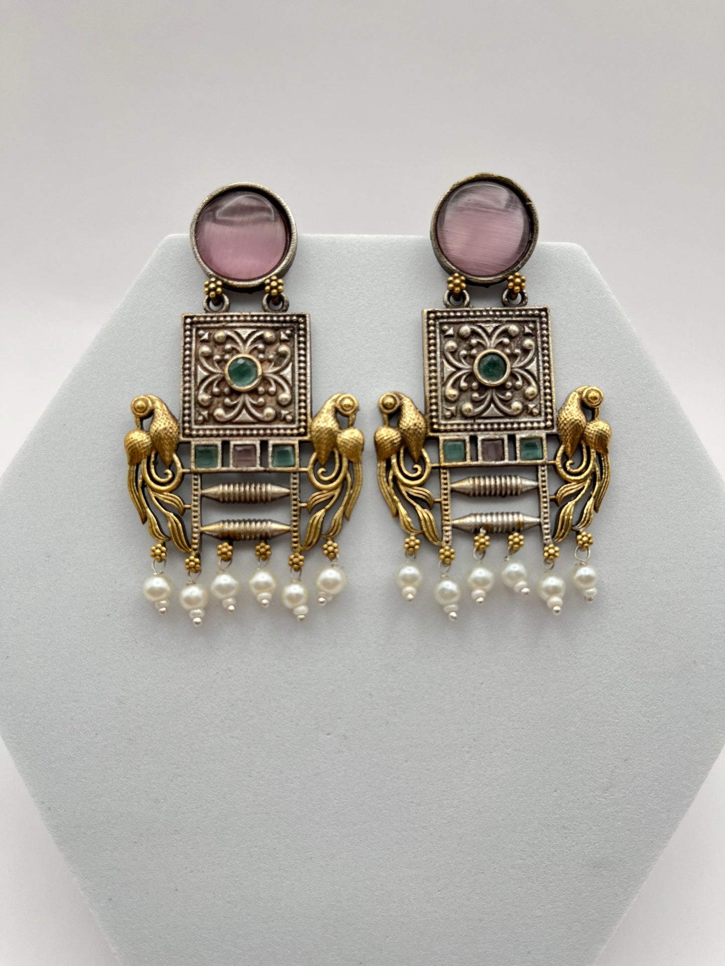 Niharika Pink Dual Tone Earrings