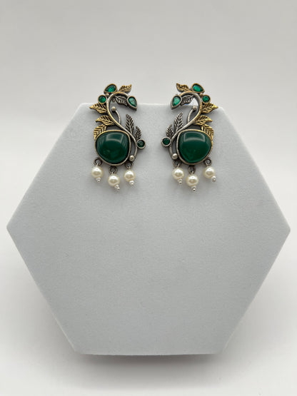 Prisha Green Dual Tone Earrings
