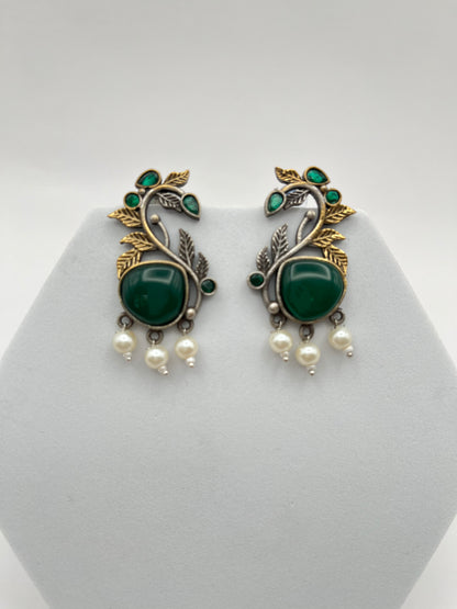 Prisha Green Dual Tone Earrings