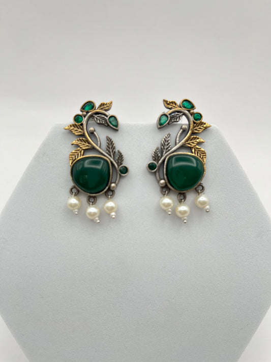 Prisha Green Dual Tone Earrings