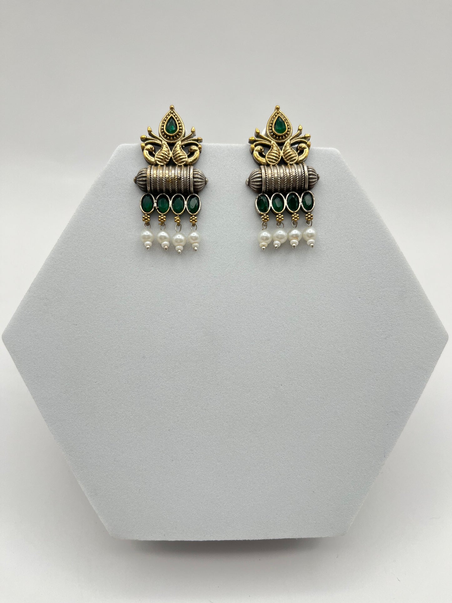 Vedika Green Dual Tone Earrings
