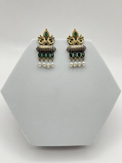 Vedika Green Dual Tone Earrings