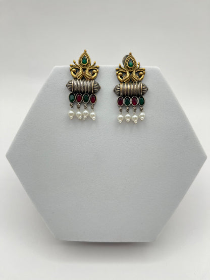 Vedika Green & Pink Dual Tone Earrings