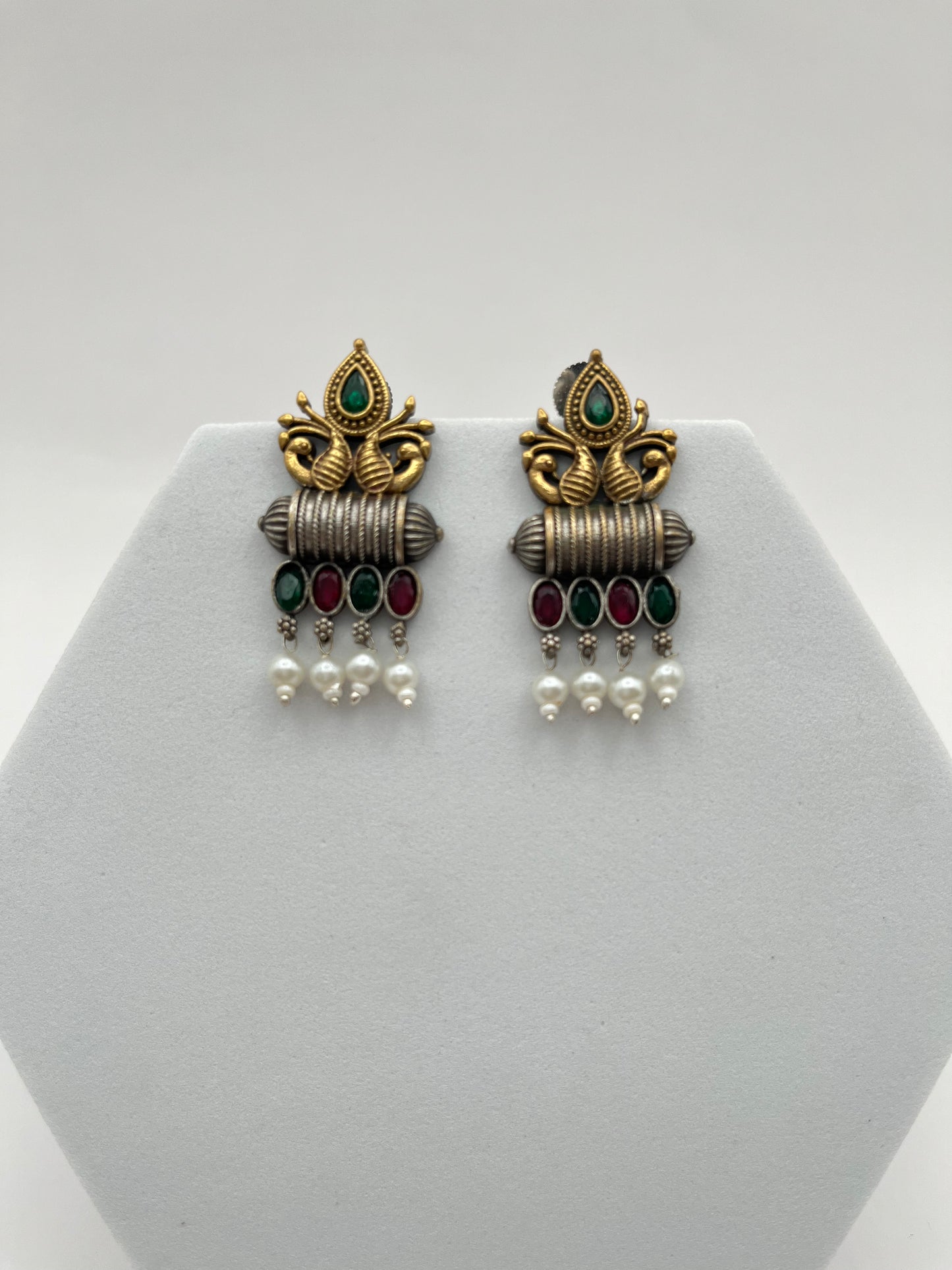 Vedika Green & Pink Dual Tone Earrings