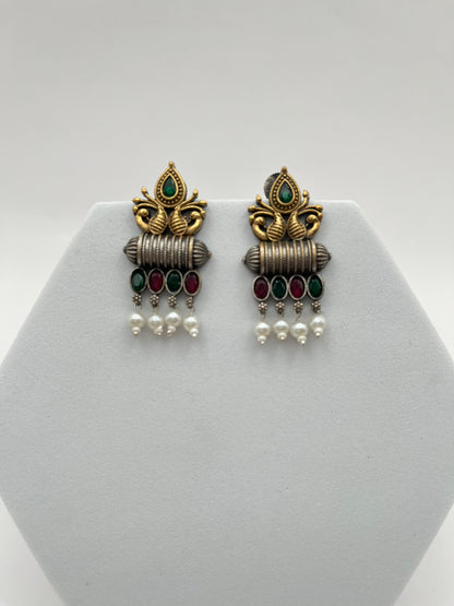 Vedika Green & Pink Dual Tone Earrings