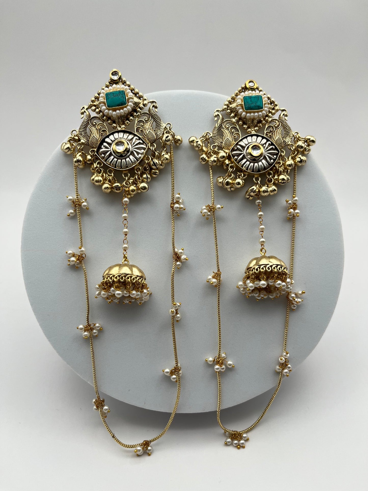 Vaidehi Golden with Blue Stone Kashmiri Earrings