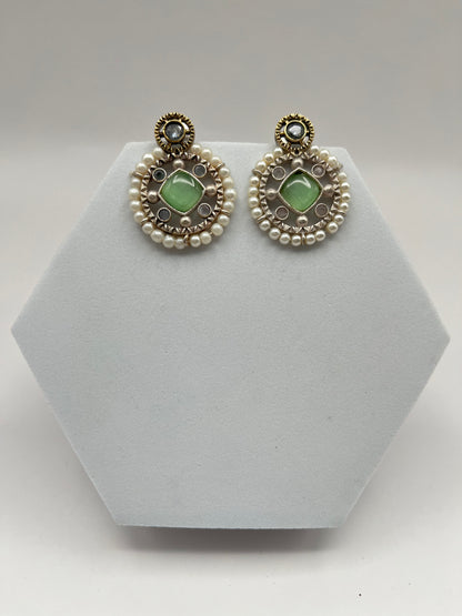 Nirvi Light Green Stone Pearl Earrings