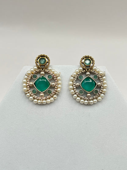 Nirvi Sea Green Stone Pearl Earrings
