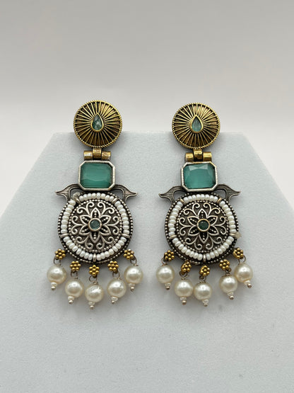 Rishika Sea Green Dual Tone Earring
