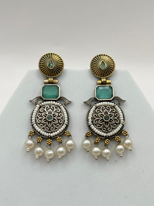 Rishika Sea Green Dual Tone Earring