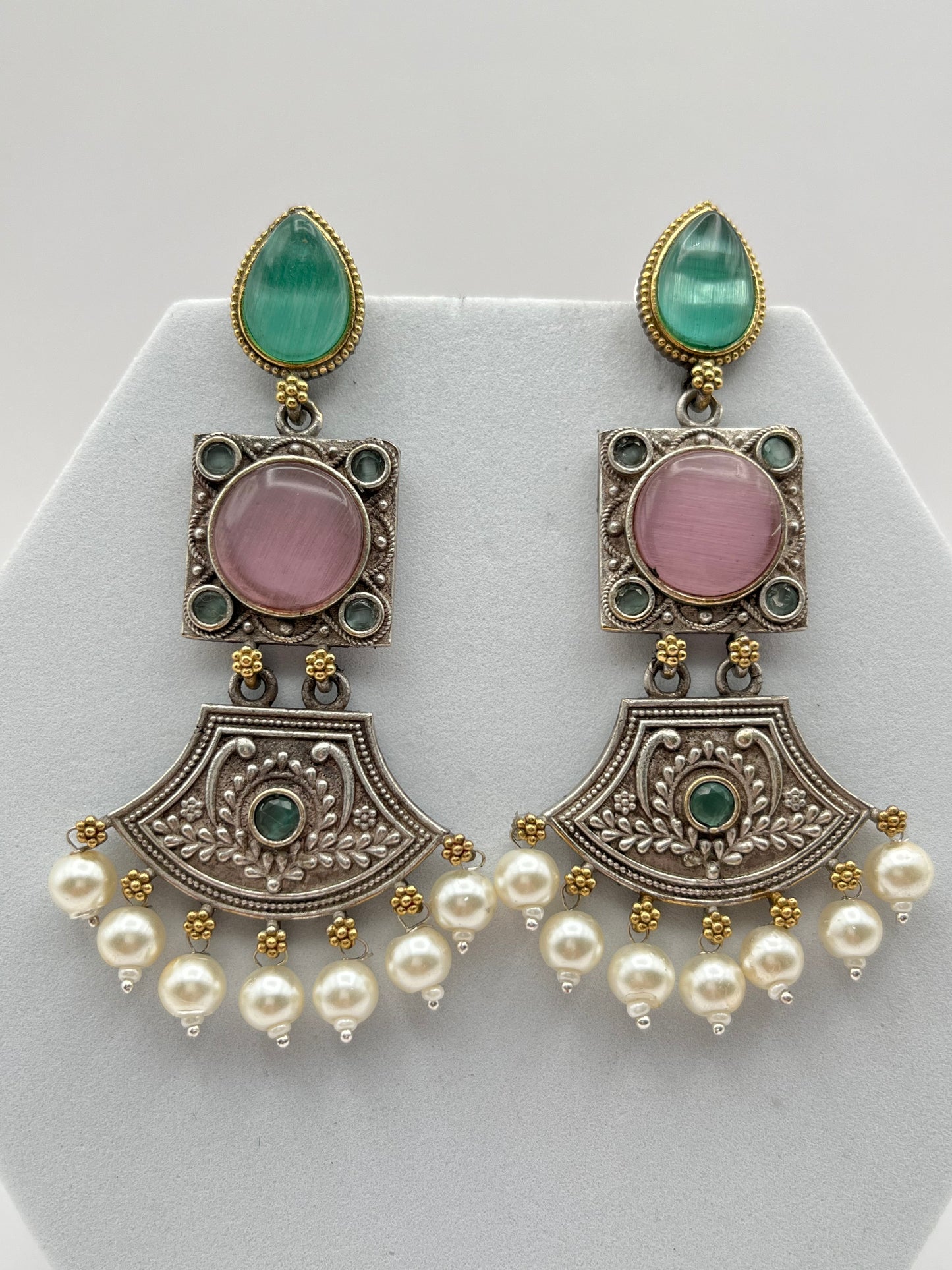 Shivani Pink & Sea Green dual tone long Earrings