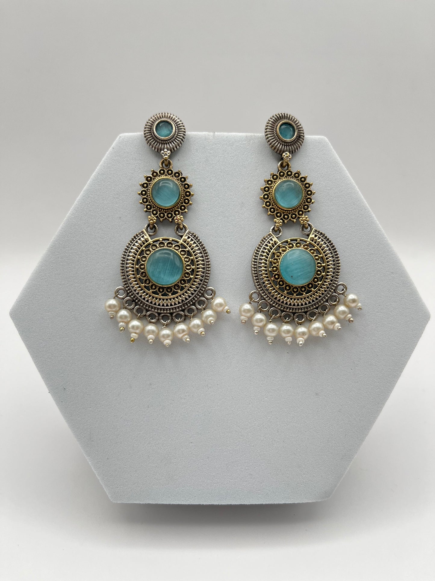 Vanshi Blue Dual Tone Long Earrings