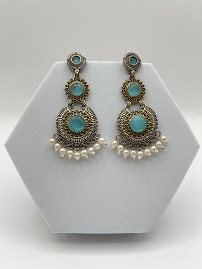 Vanshi Blue Dual Tone Long Earrings